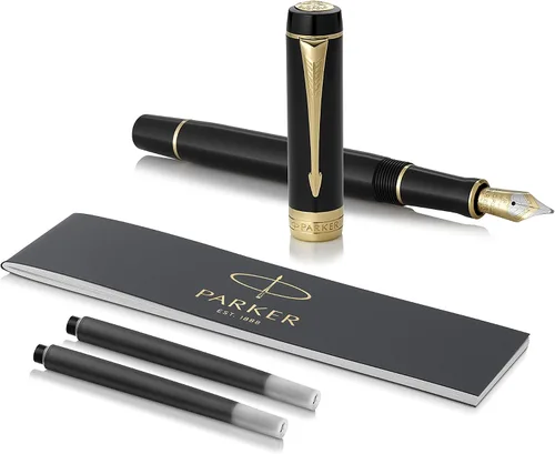 Vista 10 de Pluma estilográfica Parker Prestige, cincelada, de rutenio, fina (1931333), Negro/Dorado (Classic Black with Gold Trim) M