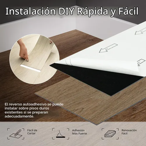 Vista 4 de Mysflosy Azulejos de suelo autoadhesivos, tablones de vinilo de lujo autoadhesivos, 6 x 36 pulgadas, paquete de 36 unidades de 54 pies cuadrados