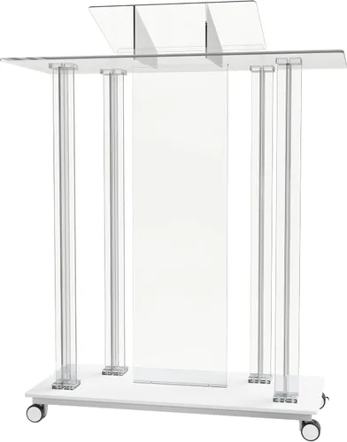 Vista 7 de Púlpito acrílico para iglesia, podio LED transparente de 49 pulgadas con ruedas, plataforma de lectura vertical, control remoto y aplicación