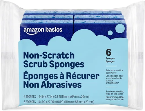 Vista 8 de Amazon Basics Esponjas de doble cara resistentes, reutilizables, 4.4 x 2.7 x 0.8 pulgadas, amarillo/verde, paquete de 6