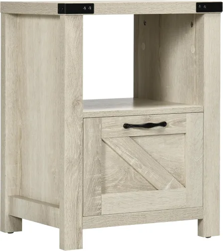 Vista 9 de Farmhouse End Table, Rustic Side Cabinet with Storage, Small Side Table with Drawer, Wood Effect Tabletop for Living Room, Oak