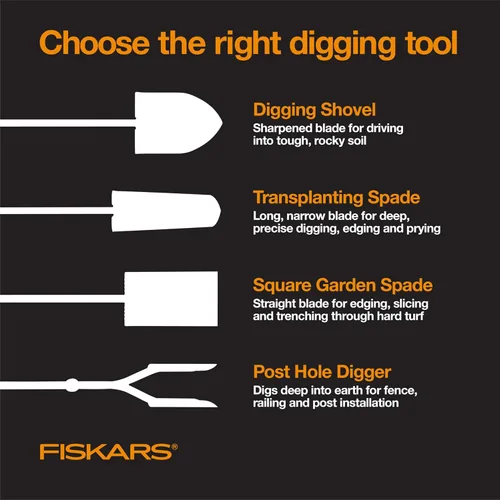 Vista 8 de Fiskars Pala de jardín de 46 pulgadas, pala plana de acero con mango ergonómico en D, pala cuadrada de hoja afilada para bordes de césped