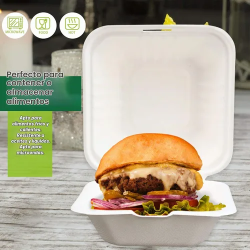 Vista 2 de Green Earth Concha compostable de 6 pulgadas, 100 unidades ecológicas Bagazo natural, cajas para llevar, tapa con bisagras, apta para microondas