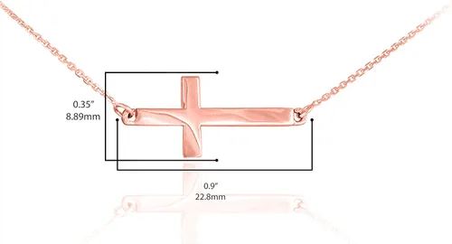 Vista 3 de Collar clásico de cruz horizontallateral de oro rosa de 14 k en cadena Rolo, 18 pulgadas, Oro Rosa