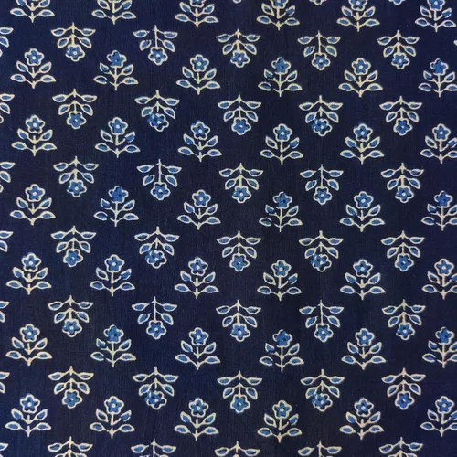 Vista 14 de AVKA Studio Tela de impresión en bloque a mano por yarda - PRECORTADA 1 yarda 42 pulgadas de ancho - Material 100% algodón - Patrón floral azul