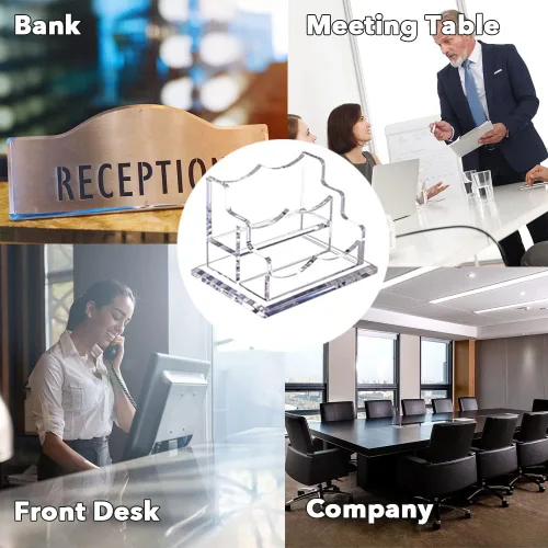 Vista 6 de PARTSPOWER Paquete de 2 soportes acrílicos para tarjetas de visita para escritorio, soporte de exhibición horizontal transparente para tarjetas