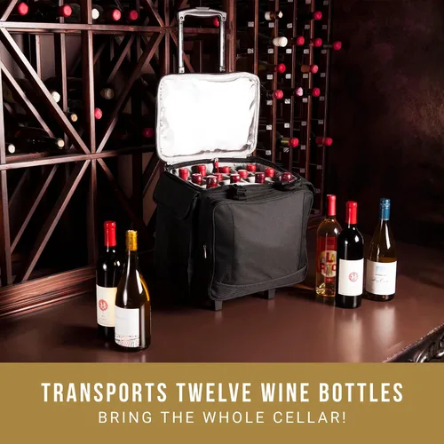 Vista 2 de PICNIC TIME Bodega - Enfriador de vino rodante, enfriador de vino aislado para 12 botellas con ruedas, baúl portátil para exteriores con forro