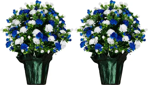 Vista 13 de Decoración de ramo de flores artificiales conmemorativas con peso, altura de 18 a 20 pulgadas, vegetación artificial, resistente a la decoloración