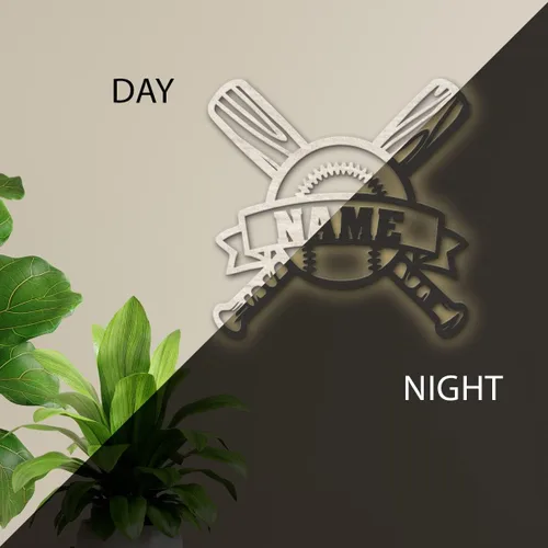 Vista 3 de Letrero de luz nocturna LED de béisbol, decoración de béisbol para fanáticos apasionados, letrero de béisbol personalizado con nombre, decoración