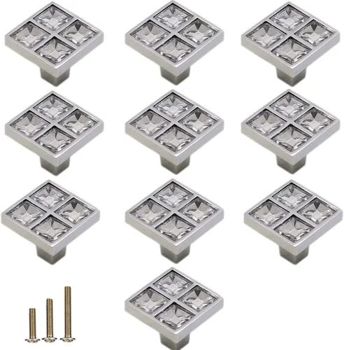 Vista 13 de Paquete de 4 Pomos Tiradores Cuadrados Extra Grandes de Cristal con Strass para Gabinetes Manijas, Pomos Brillantes de Cristal Tipo Diamante
