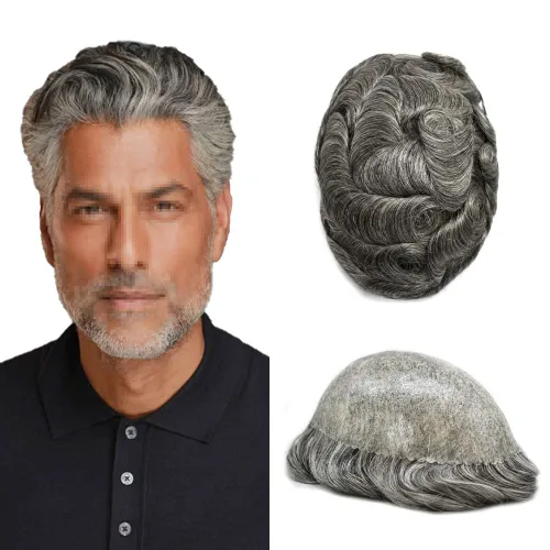 Vista 31 de Extensiones de pelo y tupés para hombre, sistema de cabello humano de poliéster completo para hombre, postizo de repuesto para hombre, protesis