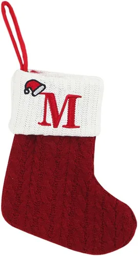 Vista 16 de Threetols Medias de Navidad con inicial, letra pequeña bordada de punto, medias de Navidad rojas y blancas, letras de monograma, para colgar, medias