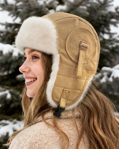Vista 5 de CLAPE Men Winter Trapper Hat Warm Thick Trooper Hats with Ear Flaps Russian Ushanka Hat Hunting Ski Cap