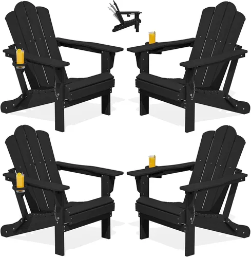 Vista 36 de Silla plegable ajustable KINGYES Adirondack, sillas reclinables Adirondack de 3 posiciones con portavasos, Adirondack de HDPE resistente a