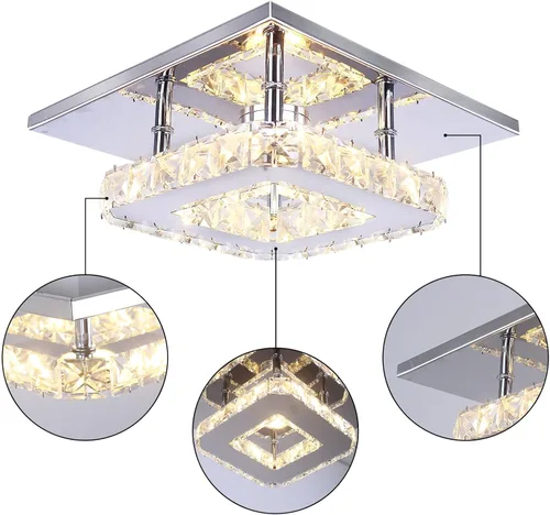 Vista 6 de Pequeña Lámpara de Araña LED de Cristal, Instalación Semiempotrada, Lámpara de Techo Moderna de Cristal para Dormitorios, Comedores, Pasillos