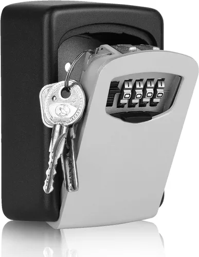 Vista 9 de Flexzion Caja de bloqueo de llaves – Caja de seguridad portátil para llaves al aire libre – Caja de bloqueo de combinación de código de 4 dígitos