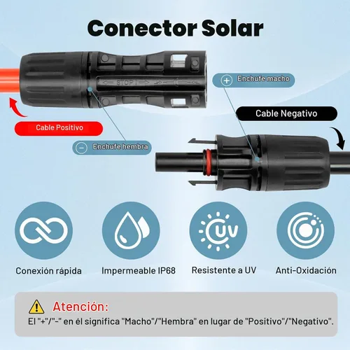 Vista 2 de Cable de Extensión Solar de 8 AWG 3 Pies Negro + 3 Pies Rojo, Cable de Panel Solar de Calibre 8 Macho a Hembra Alambre de Cobre Estañado para Panel
