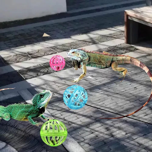 Vista 6 de Paquete de 6 bolas de juguete de dragón barbudo, bola de juguete de lagarto reptil con ventosa y cuerda para dragón barbudo, lagarto, gecko