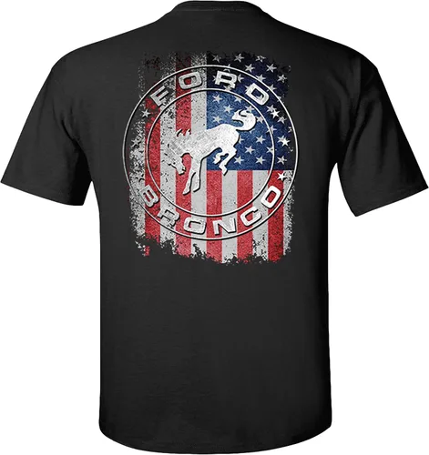 Vista 3 de Ford Bronco USA Flag Camiseta Diseño Gráfico Bandera Americana