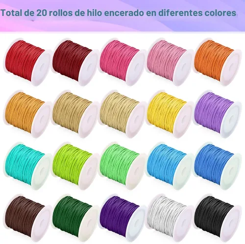 Vista 2 de Cridoz 20 rollos de hilo encerado para hacer pulseras, cordón de hilo encerado para pulseras, cordón de poliéster encerado para pulseras