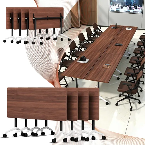 Vista 16 de Mesa de conferencia plegable con ruedas, mesa de entrenamiento abatible de W-nogal