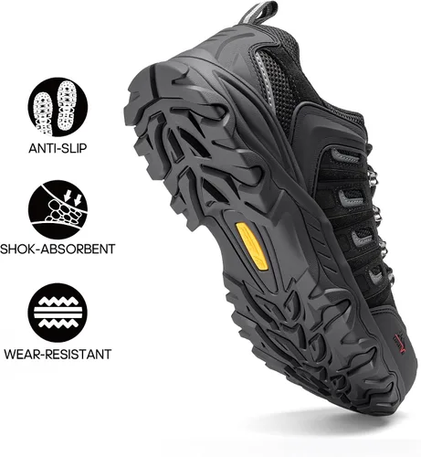 Vista 2 de NORTIV 8 Zapatos de senderismo impermeables para hombre, zapatos de senderismo de cuero para exteriores, senderismo, camping, caminata