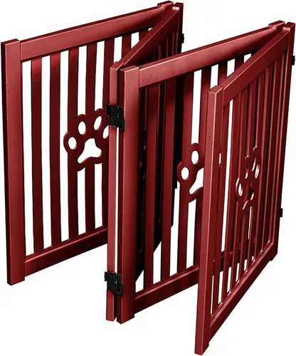 Vista 3 de Puerta para perros de 4 paneles – Caoba – Puerta plegable de madera independiente para mascotas, 80 pulgadas de largo x 23.6 pulgadas de alto