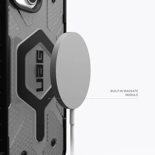 Vista 4 de URBAN ARMOR GEAR UAG - Funda compatible con iPhone 15 Plus de 6.7 pulgadas, Pathfinder transparente ceniza/negro, imán integrado compatible