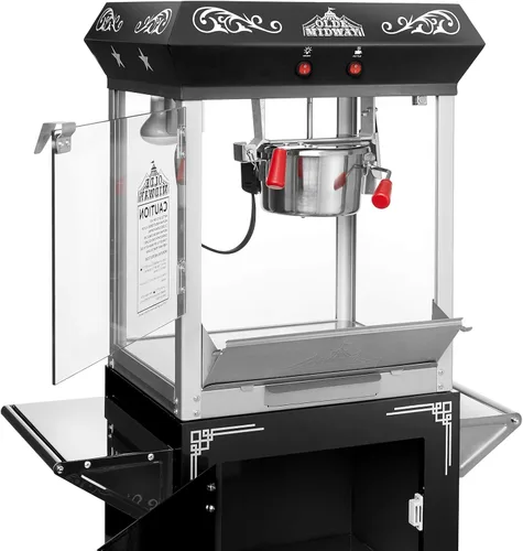 Vista 3 de Olde Midway - máquina de hacer palomitas estilo vintage, con carrito y hervidor de 6 onzas - Negro