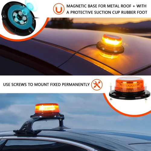 Vista 4 de RONSTA 2 luces de baliza para camiones, luz estroboscópica LED, 12 V-24 V, ámbar, 36 luces LED intermitentes de seguridad con magnético y cable
