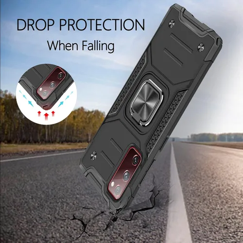 Vista 3 de Funda para Galaxy S20 FE 4G 5G con 3 protectores de pantalla de vidrio templado, anillo magnético integrado de grado militar con función atril