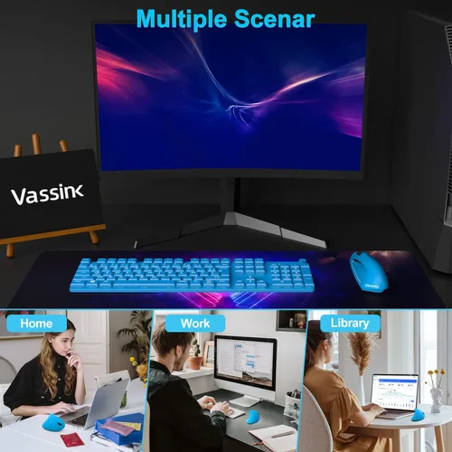Vista 6 de Vassink Mouse ergonómico, mouse inalámbrico recargable, mouse óptico vertical recargable de 2.4 GHz con receptor USB, 6 botones, 80012001600 DPI