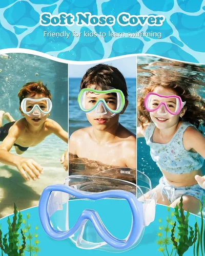 Vista 9 de Aegend Gafas de natación para niños, vidrio templado HD de 180° con amplia visión con cubierta para la nariz