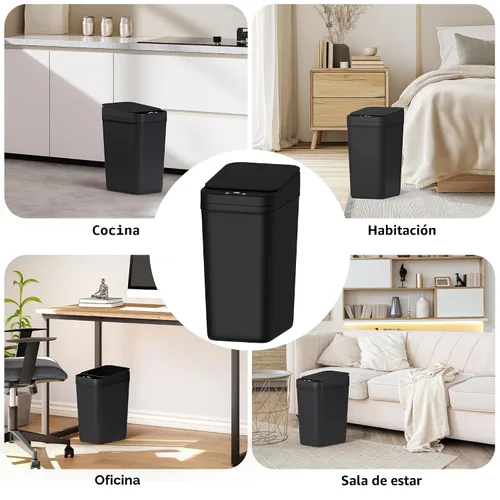 Vista 7 de jinligogo Paquete de 3 cubos de basura pequeños para baño con tapa, 2.6 galones, sin contacto, automático, delgado, impermeable, sensor