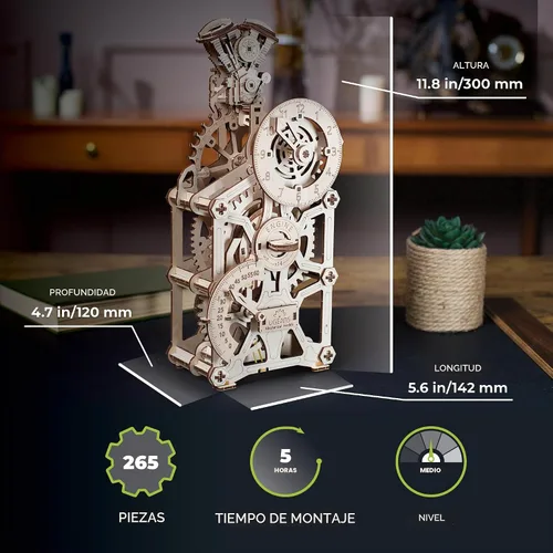 Vista 3 de UGEARS - Reloj de motor 3D rompecabezas de madera para adultos - Kits