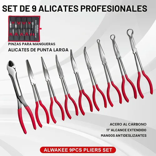 Vista 2 de Juego de 9 alicates de punta de aguja de largo alcance de 11