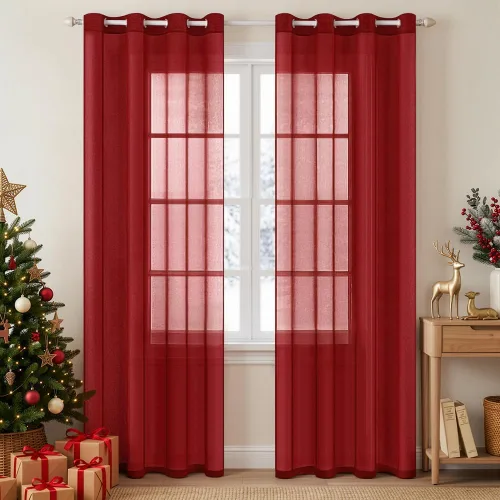 Vista 22 de MIULEE 2 paneles de cortinas semitransparentes beige para ventana, elegantes con ojales en la parte superior, cortinas de gasa