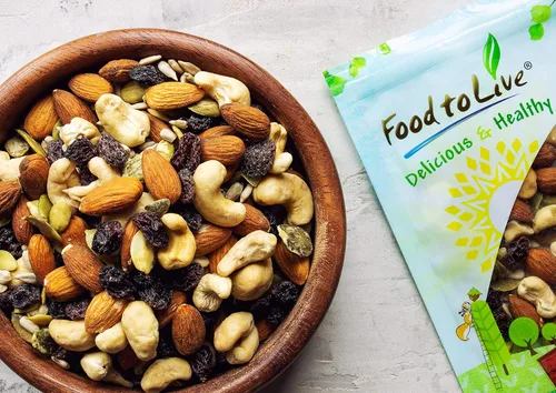 Vista 4 de Food to Live Mezcla orgánica de semillas crudas, nueces y pasas, 8 onzas, mezcla de frutos secos crudos sin OMG que contiene almendras, anacardos