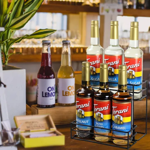 Vista 7 de Estante para jarabe de café MCSAPIL (capacidad para 6 botellas), organizador para barra de café y cocina, pequeño estante de vino para bar, familia