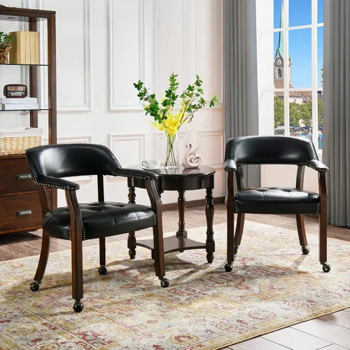 Vista 12 de Juego de 2 sillas de comedor con ruedas, poliuretano gris antiguo Gris (Antique Grey)
