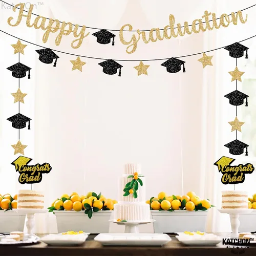 Vista 7 de Cartel de feliz graduación con purpurina – No DIY, pre-encordado Cartel de feliz graduación para decoraciones de fiesta de graduación 2026