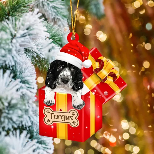 Vista 25 de Adorno de Navidad personalizado de Akita Inu, nombre personalizado Akita Inu para árbol de Navidad, en caja de regalo roja
