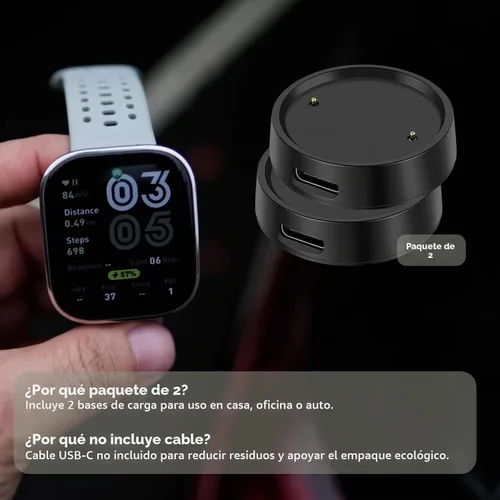 Vista 5 de Base de carga magnética USB-C para Amazfit Bip 6 / Active 2 (redonda y cuadrada), paquete de 2