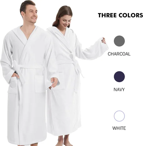 Vista 4 de ZABER Batas de baño con capucha para hombres y mujeres, 100% algodón, esponjoso, cálido, patrón largo