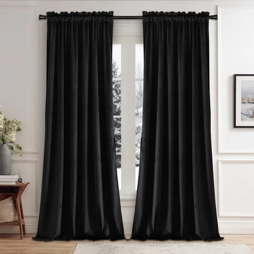 Vista 56 de JIUZHEN Cortinas de terciopelo beige de 63 pulgadas de ancho x 63 pulgadas de largo, cortinas de terciopelo retro suaves con bolsillo para barra