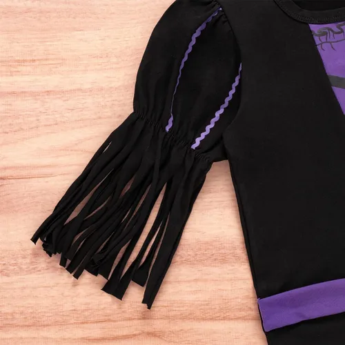 Vista 5 de Conjunto de falda de Halloween para niña pequeña con sombrero de cuento de hadas verde y morado