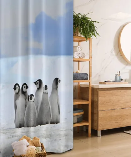 Vista 117 de set de cortina para baño decorativa de tela de poliéster con ganchos