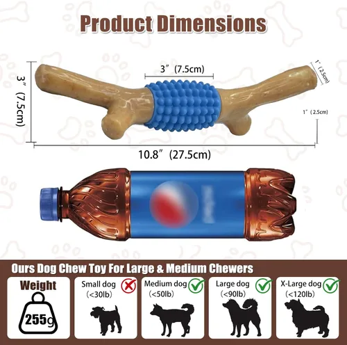 Vista 5 de SCHITEC Juguete masticable para perros para masticadores agresivos, nailon resistente y goma para dentición, juguete para mantenerlos ocupados Azul