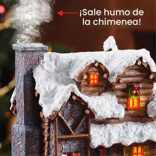 Vista 4 de Quemador de incienso con diseño de cabaña campestre en Navidad con humo de chimenea