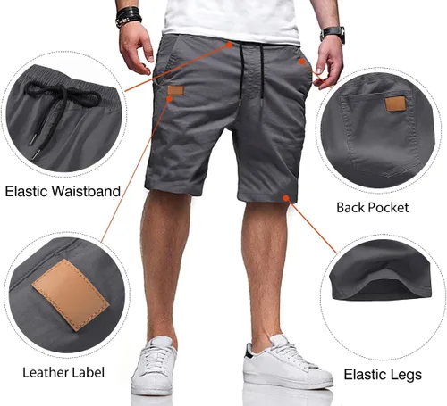 Vista 3 de JMIERR - Pantalones cortos informales para hombre, pantalones cortos de golf, pantalones chinos con cordón, de tela de sarga elástica, para verano